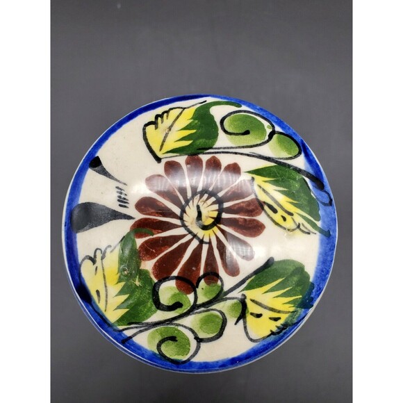 Tonala Mexican Pottery Footed Covered Trinket Dish Colorful Made in Mexico - Picture 2 of 12